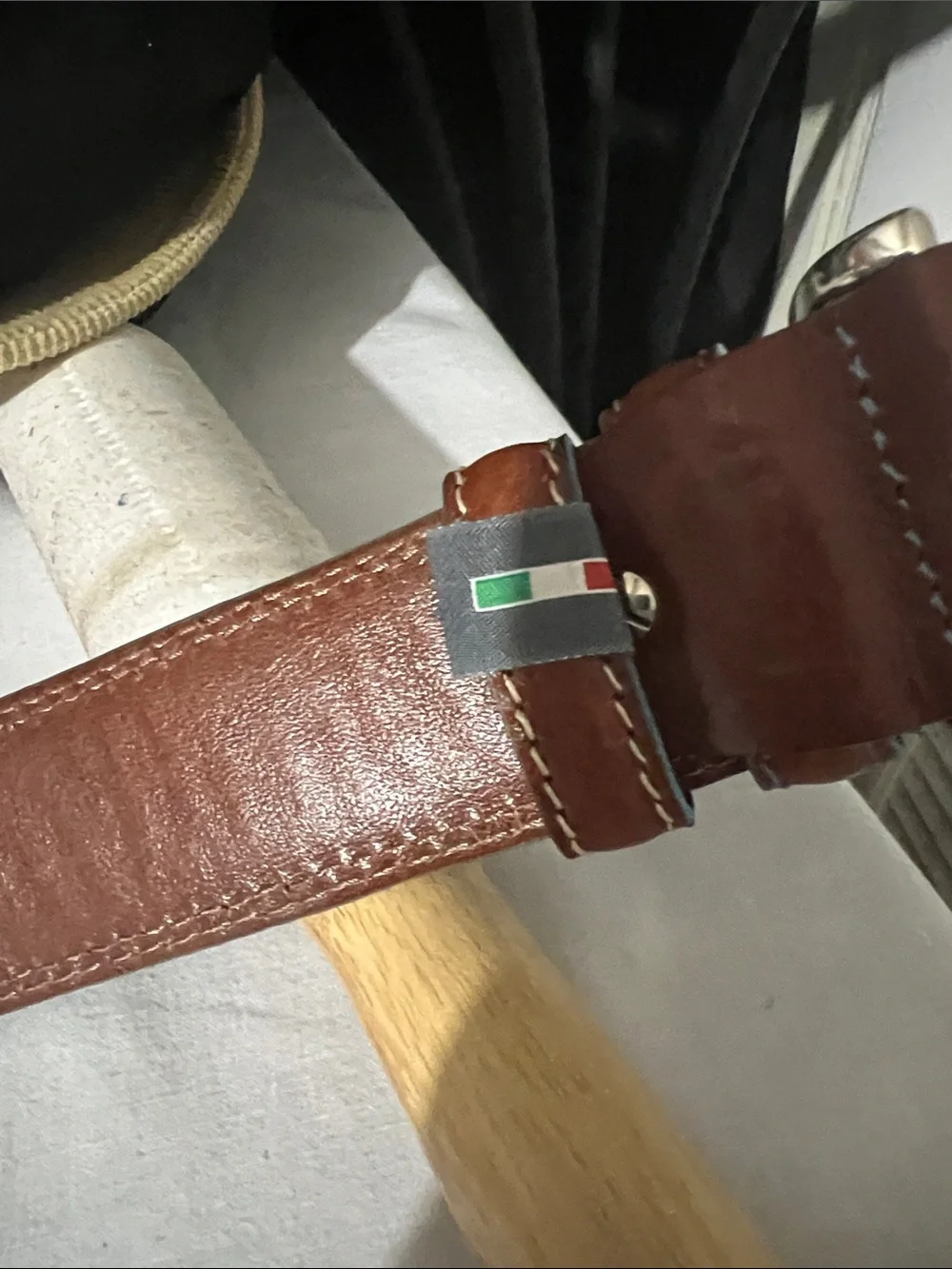 Men's Brown Leather Belt with Teal Edge - Classic Casual Style